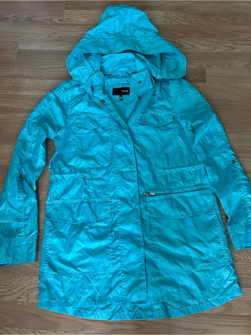 Hurley Bright Turquoise Hooded Utility Jacket.Size medium
